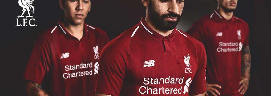 Liverpool players wearing their 19/20 Home Jersey