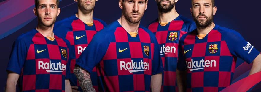 Barcelona Players wearing their Home Jersey