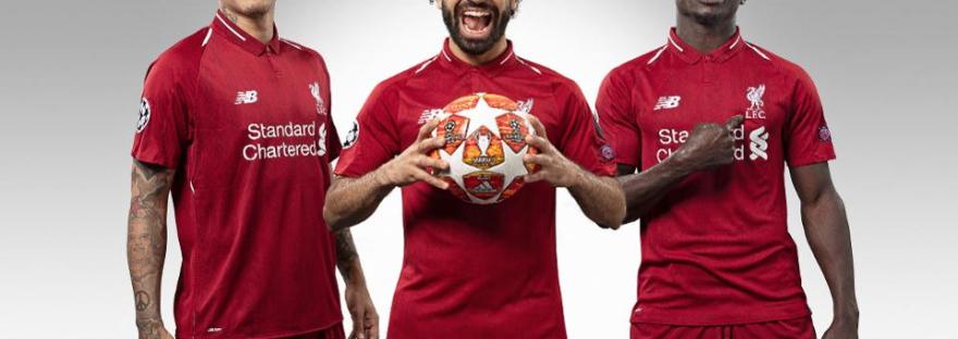 Liverpool players wearing their 19/20 Home Jersey